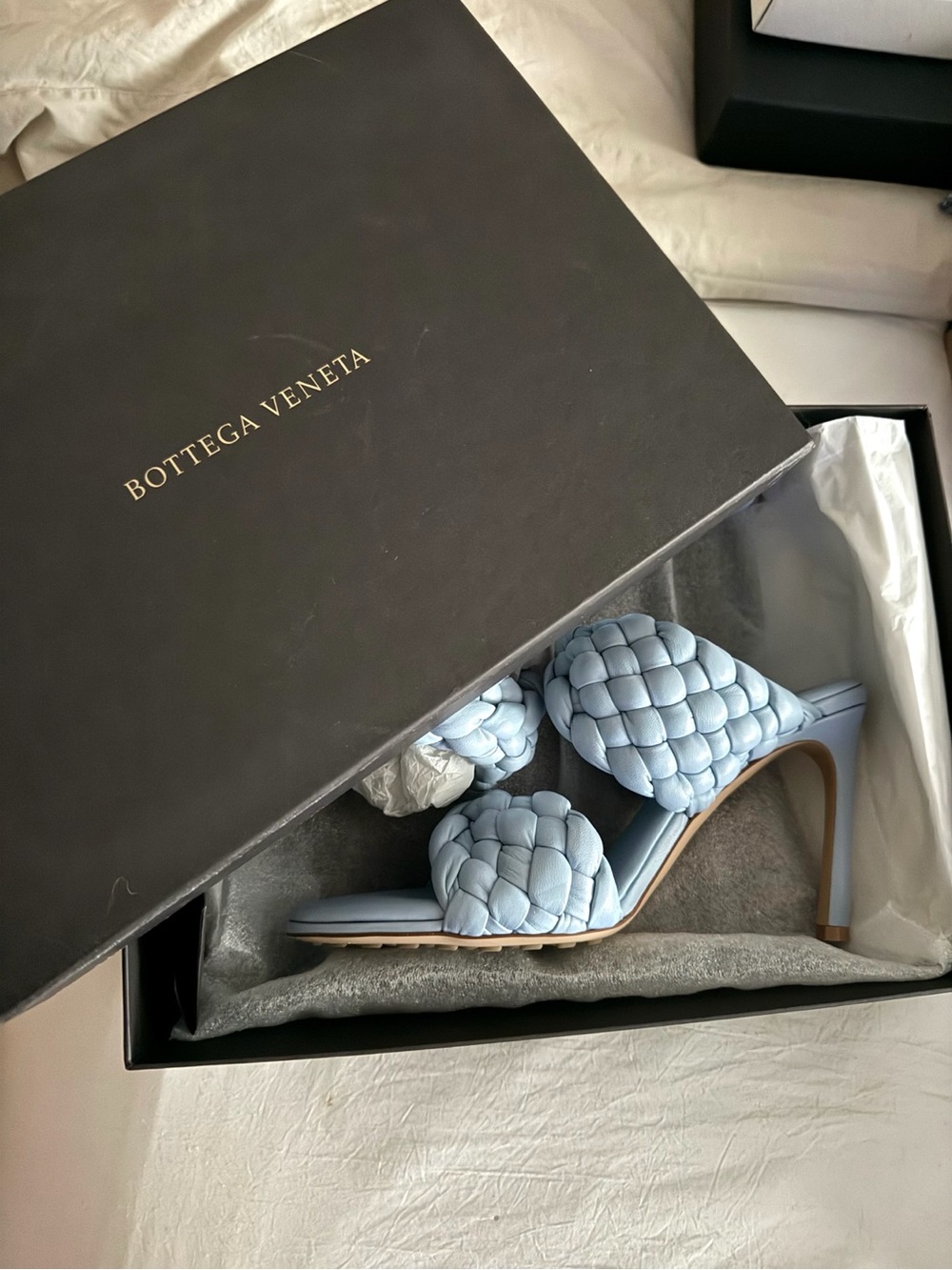 Bottega Veneta Padded Intrecciato Nappa Sandals Ice